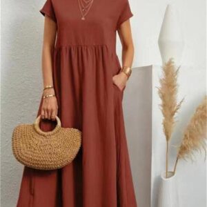 Loose Cotton-Linen Lantern Sleeve Dress – Lightweight Natural Summer Look | Quitse