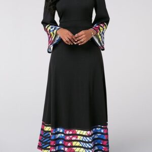 Elegant Long Sleeve V-Neck Printed Dress for Spring and Summer | Casual & Lightweight