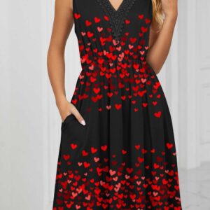 Ladies' V-neck Heart-shaped Printed Casual Off-Shoulder Dress | Summer Fit