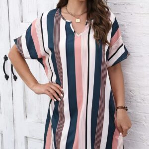Striped V-Neck Casual Loose Dress – Lightweight Everyday Summer Style | Quitse