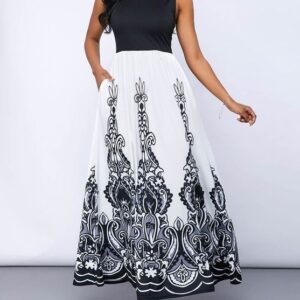 Ladies' Round Neck Printed Sleeveless Summer Dress – Lightweight Fit, 100% Polyester, Machine Washable