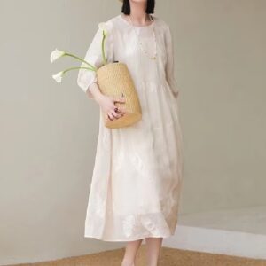 Women's Linen Midi Dress – Minimalist Loose Fit with Artistic Style  | Quitse