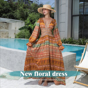Women's Floral Long Sleeve Maxi Dress – Elegant Flowy Hem for Summer | Quitse