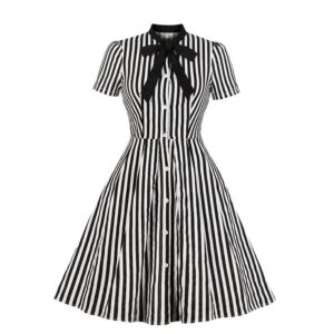 Striped Button Vintage Dress - Elegant Office Look with European Flair | Quitse