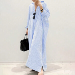 Womens Striped Long Sleeve Maxi Shirt Dress - Casual Loose Fit Button Down | Quitse