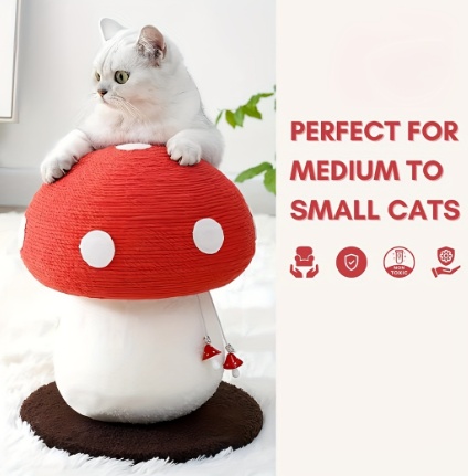 Mushroom Cat Scratching Post Red and White Design