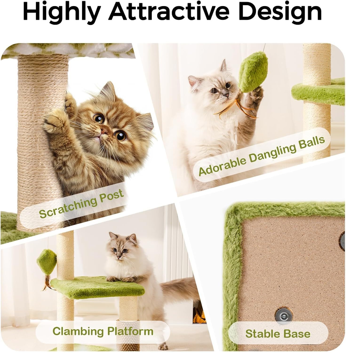Large Cat Tree Tower Green with Scratching Posts