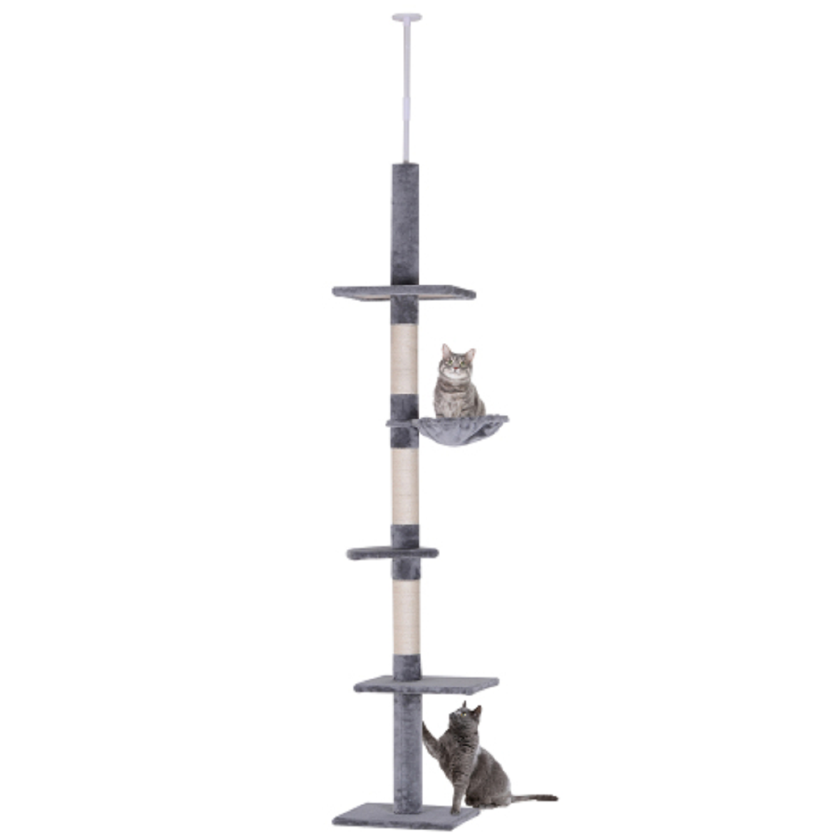 9 Foot Floor to Ceiling Cat Tree in grey and white