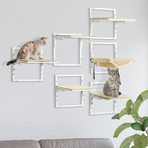 Cat Wall Shelves with Plush Hammock Cream White