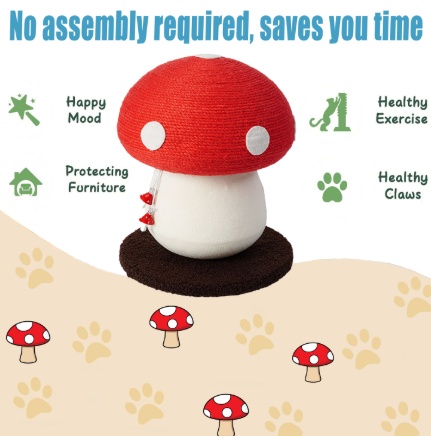Mushroom Cat Scratching Post Red and White Design