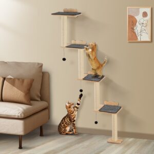 Wall Mounted Cat Shelves Tree With Platform Tree-Shaped Cat Furniture Set