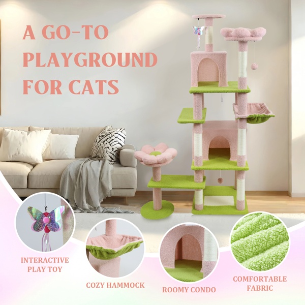 Flower Cat Tree with Large Condo Pink
