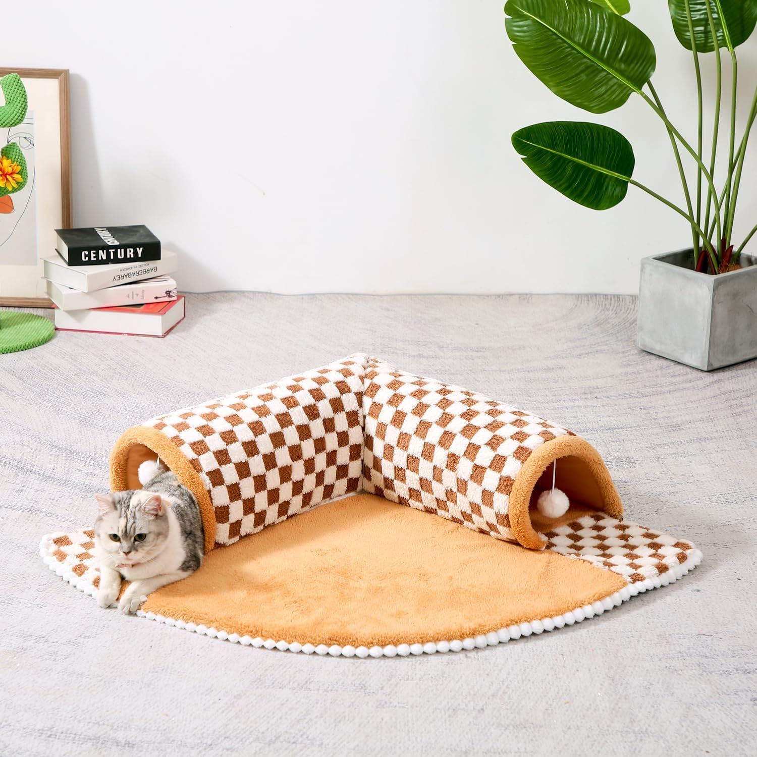 2 in 1 dog cat bed tunnel plush sleeping mat with play tunnel - Image 7