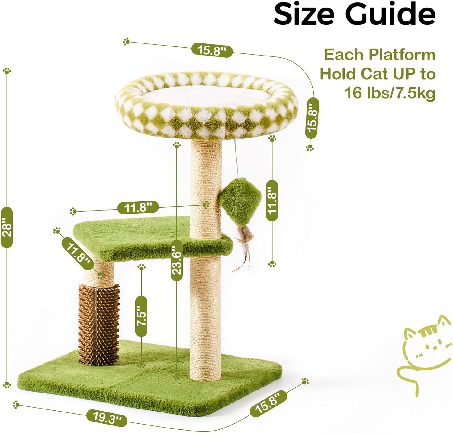 Large Cat Tree Tower Green with Scratching Posts