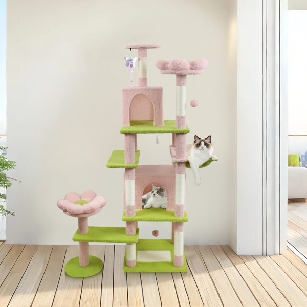 Flower Cat Tree with Large Condo Pink
