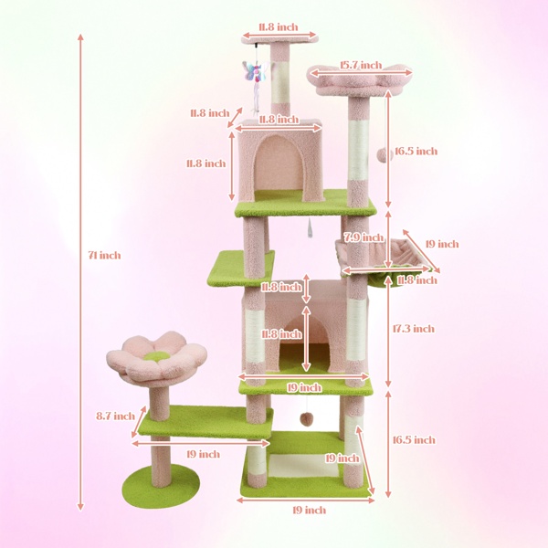 Flower Cat Tree with Large Condo Pink