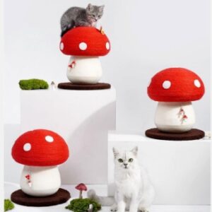 Mushroom Cat Scratching Post Red and White Design