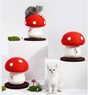 Mushroom Cat Scratching Post Red and White Design