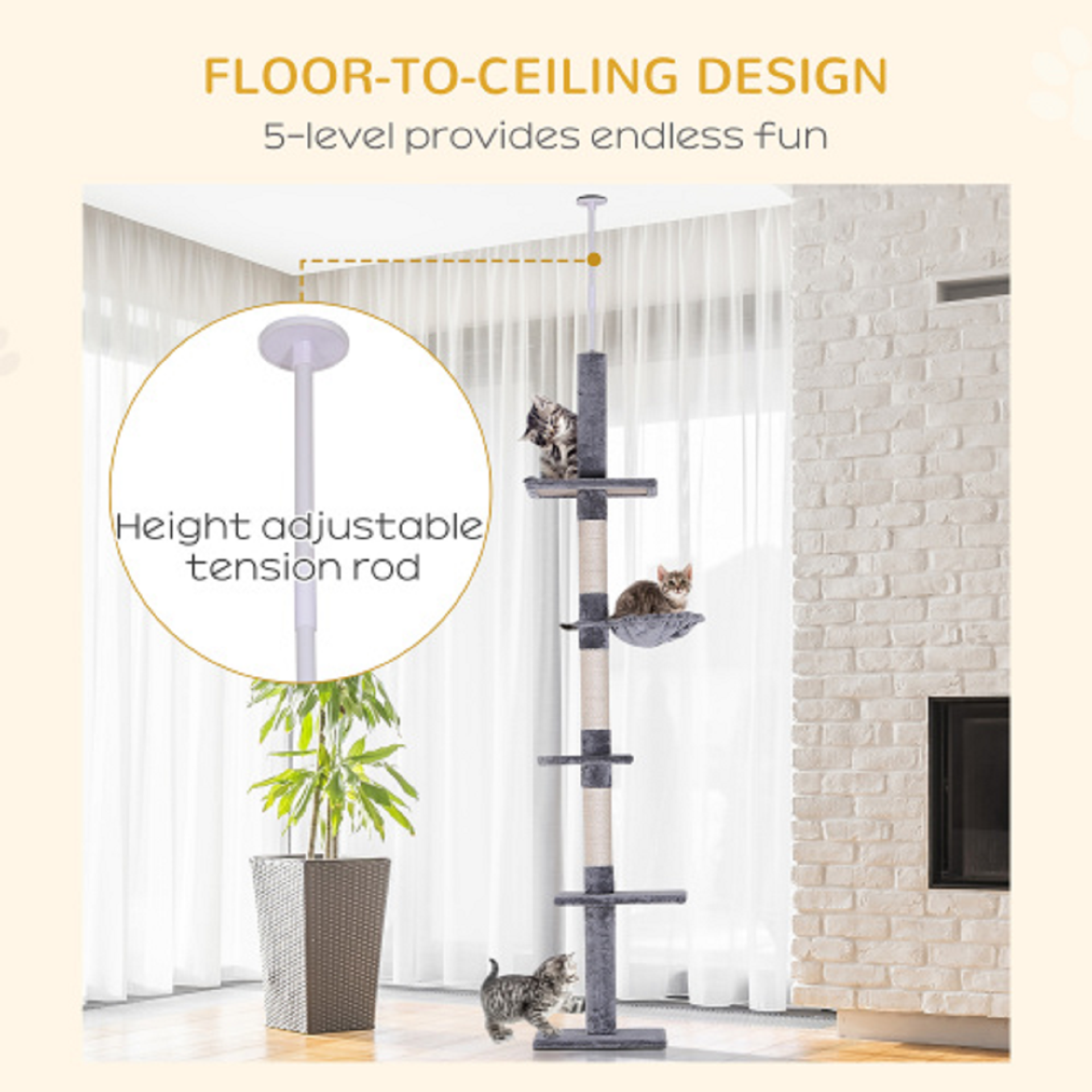Floor to Ceiling Cat Tree Grey