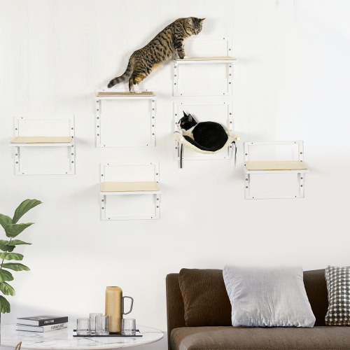Cat Wall Shelves with Plush Hammock Cream White