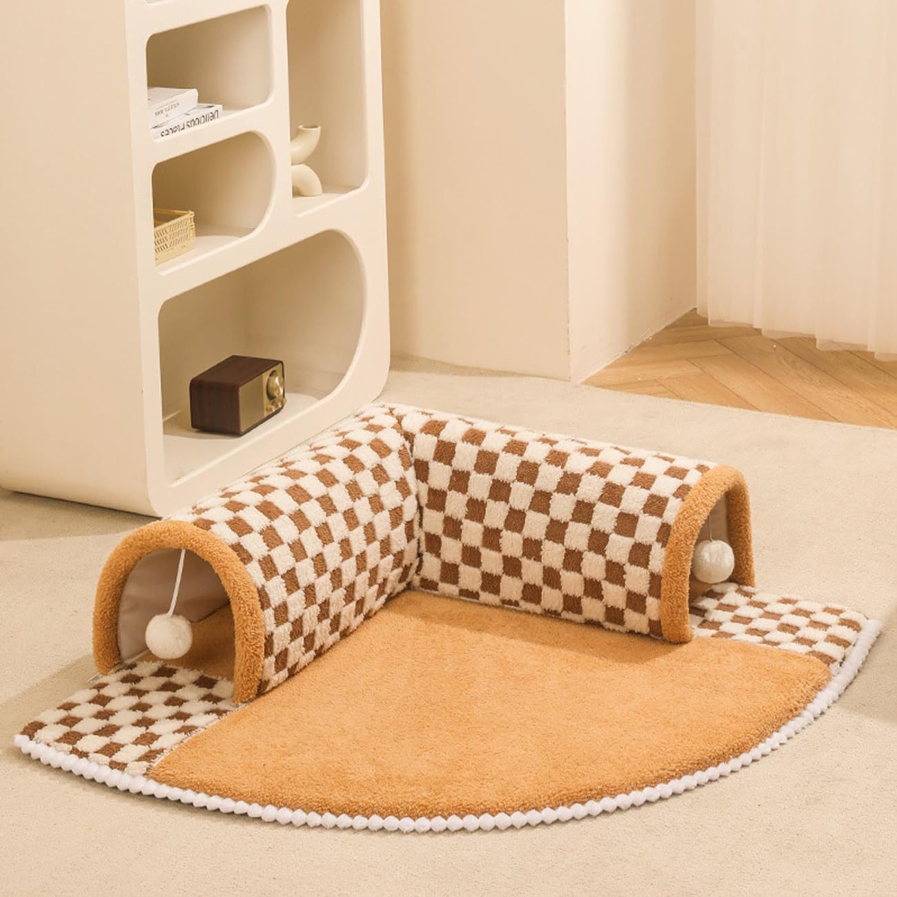 2 in 1 dog cat bed tunnel plush sleeping mat with play tunnel
