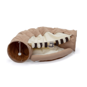 Collapsible Cat Tunnel Bed for indoor cats with hanging toys