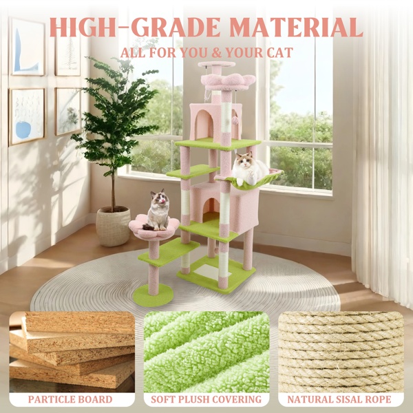 Flower Cat Tree with Large Condo Pink
