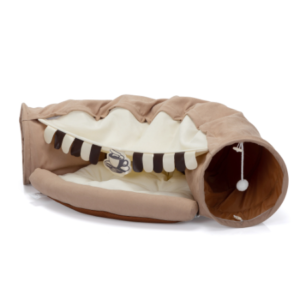 Collapsible Cat Tunnel Bed for indoor cats with hanging toys
