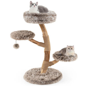 Multi level natural pear wood cat tree natural pear wood structure