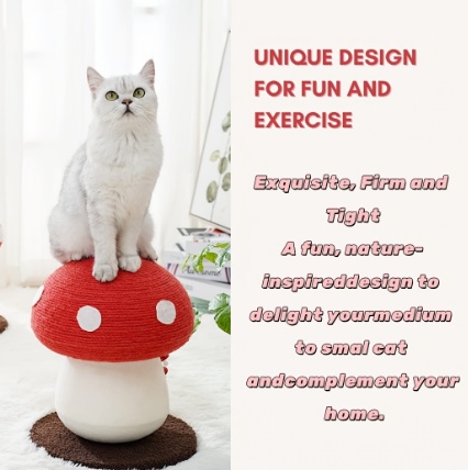 Mushroom Cat Scratching Post Red and White Design