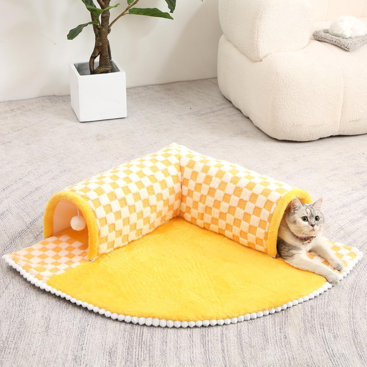 2 in 1 dog cat bed tunnel plush sleeping mat with play tunnel - Image 10